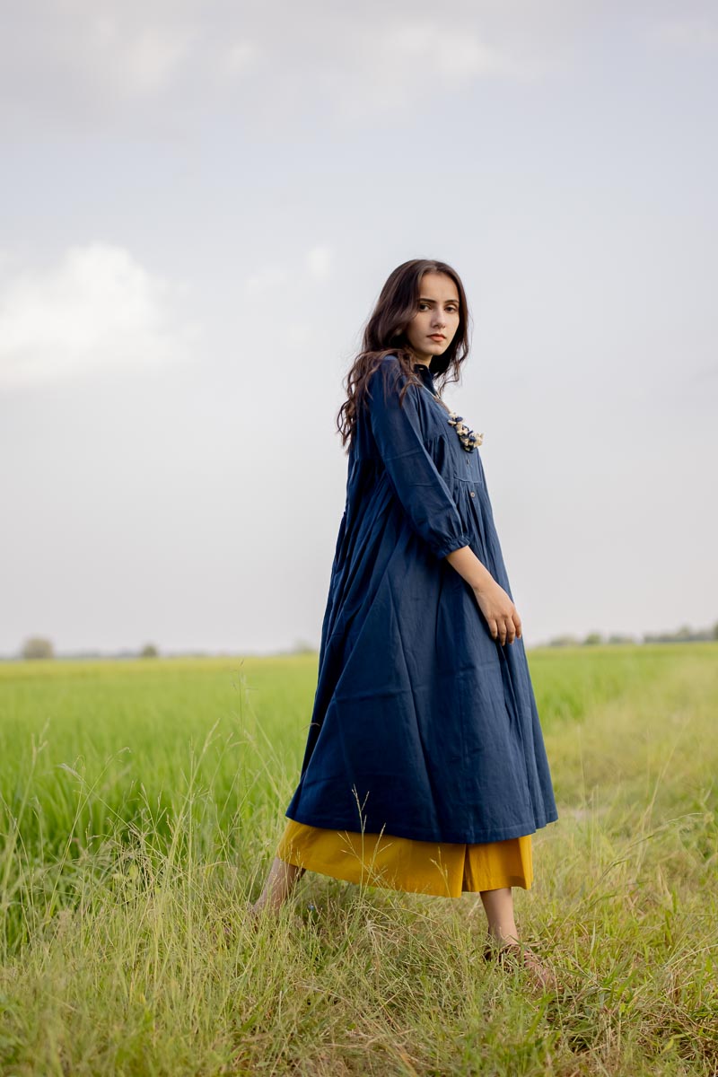 Co-ord Set of 2 – Side Pleat Kurta & Culotte – Indigo