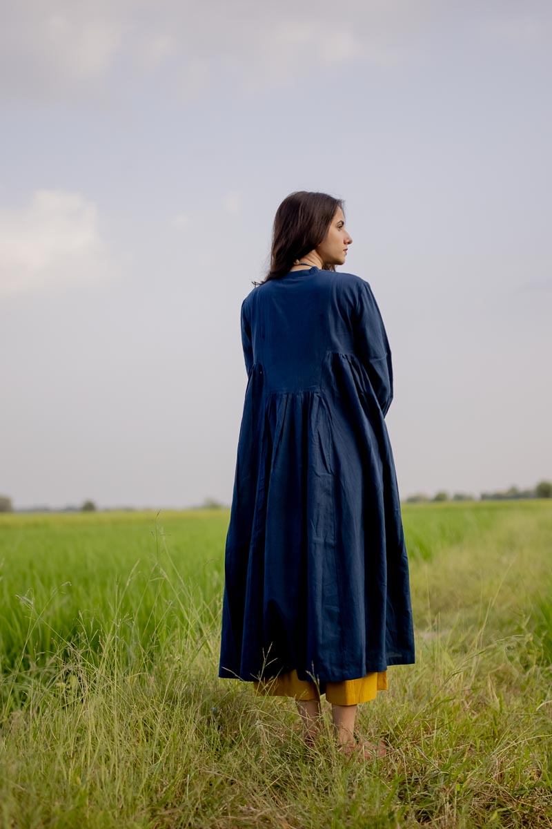 Co-ord Set of 2 – Side Pleat Kurta & Culotte – Indigo