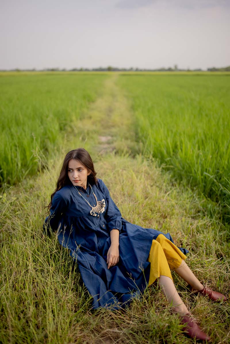 Co-ord Set of 2 – Side Pleat Kurta & Culotte – Indigo