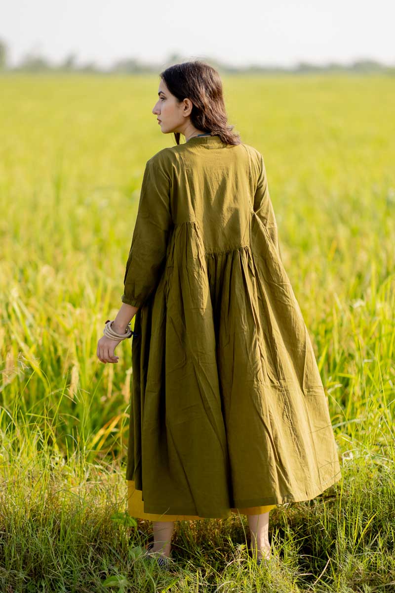 Co-ord Set of 2 – Side Pleat Kurta & Culotte – Olive