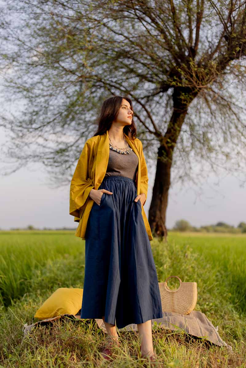 Co-ord Set of 2 – Kimono Overlay & Culotte – Mustard