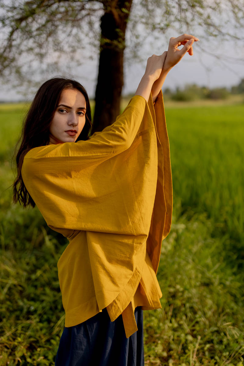 Co-ord Set of 2 – Kimono Overlay & Culotte – Mustard