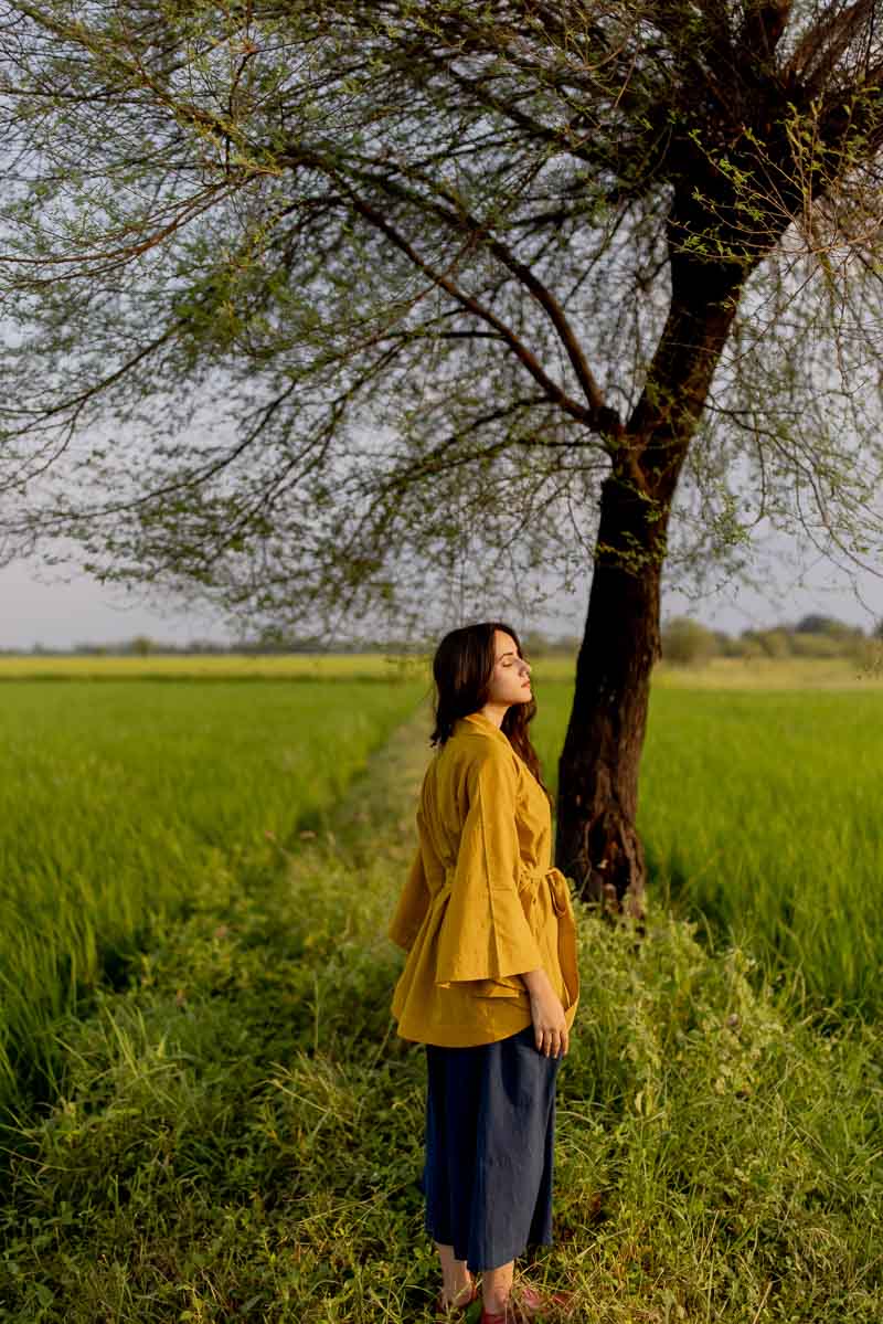 Co-ord Set of 2 – Kimono Overlay & Culotte – Mustard