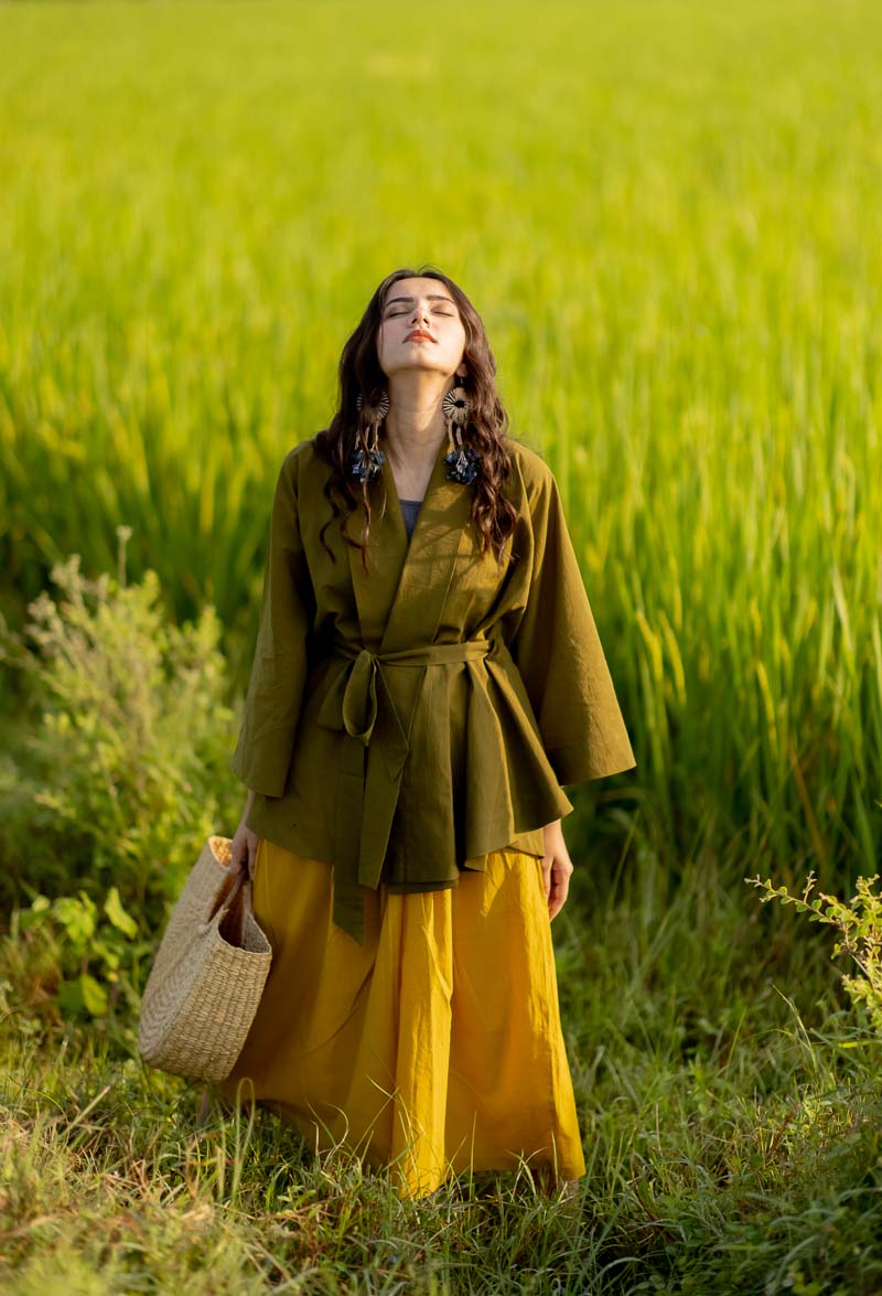 Co-ord Set of 2 – Kimono Overlay & Culotte – Olive