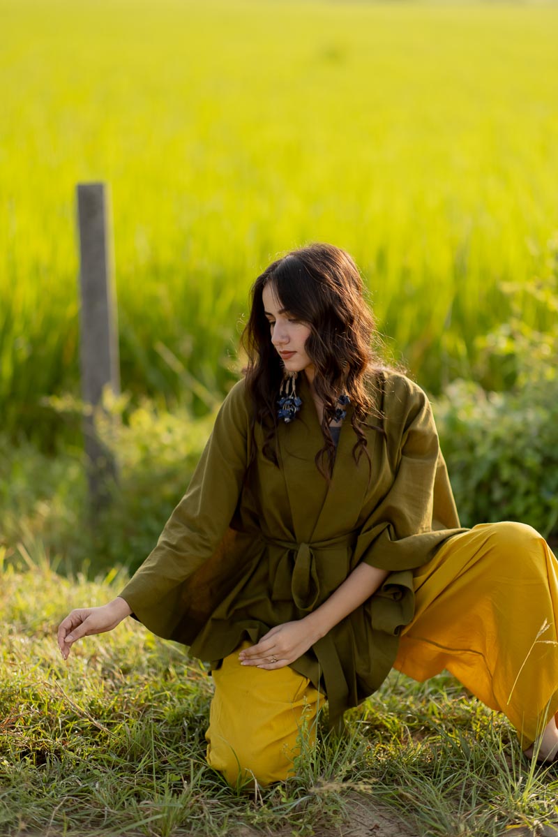 Co-ord Set of 2 – Kimono Overlay & Culotte – Olive