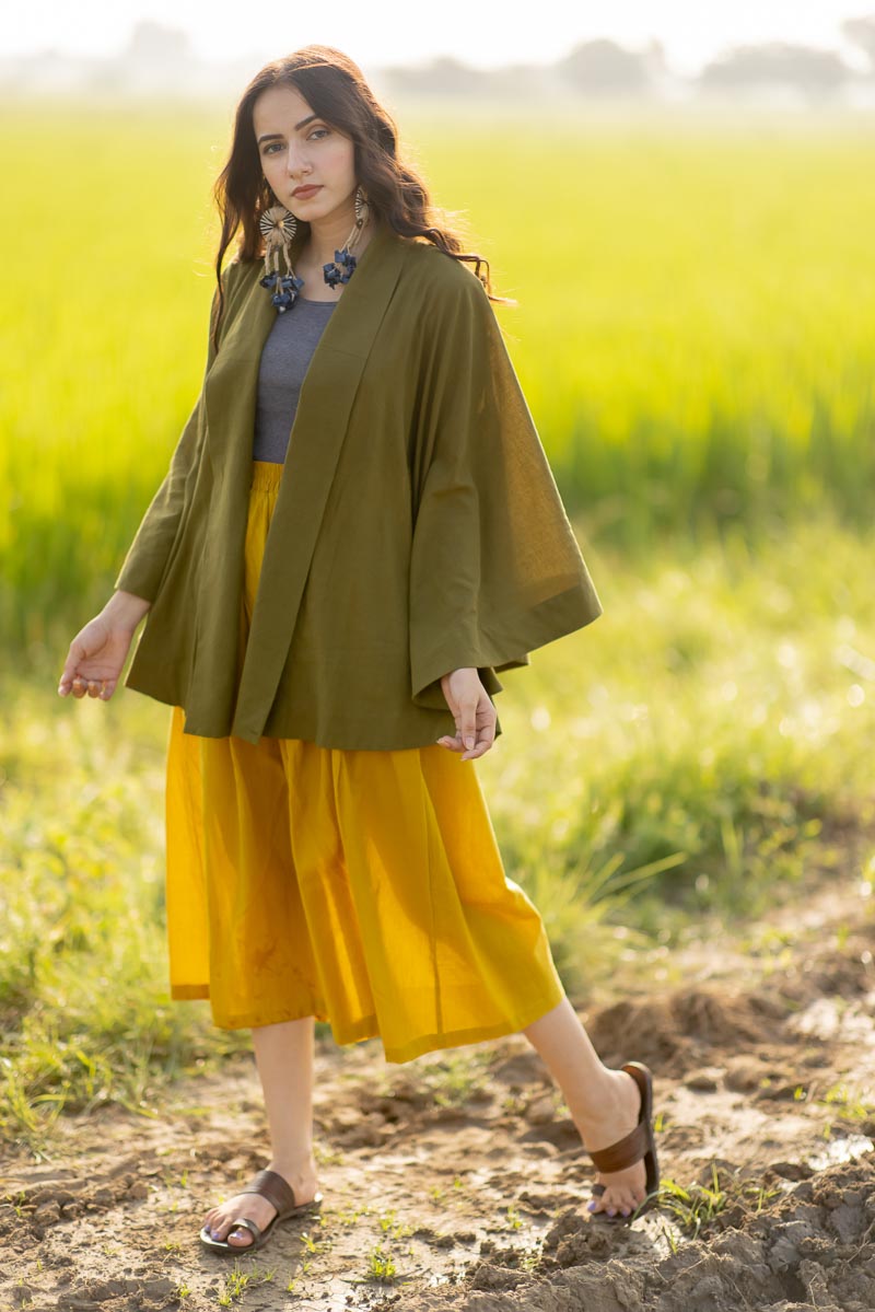 Co-ord Set of 2 – Kimono Overlay & Culotte – Olive