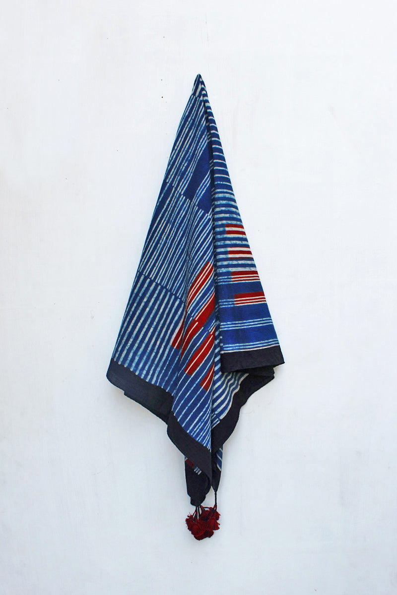 Cotton Scarf - Indigo Geo