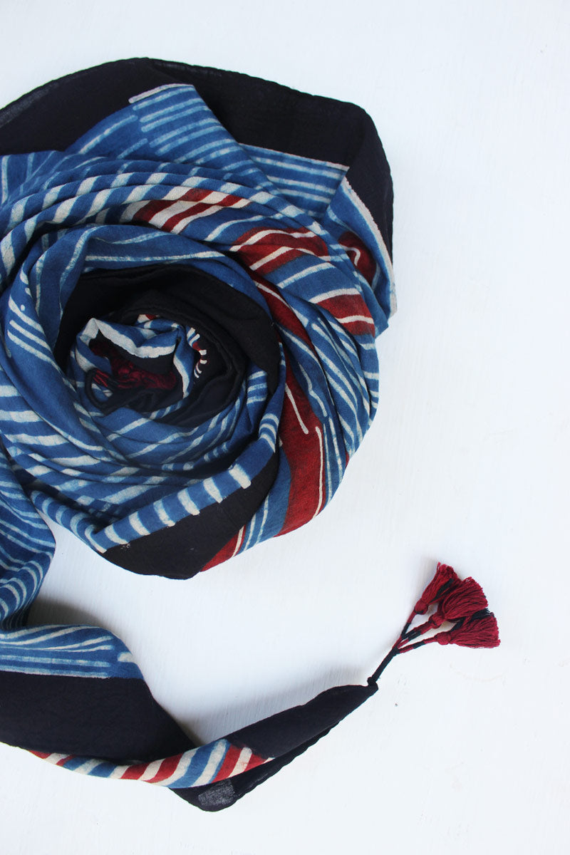 Cotton Scarf - Indigo Geo
