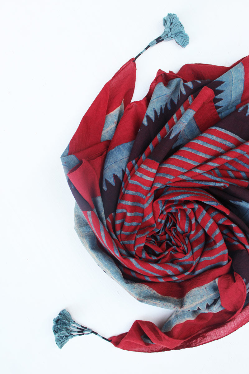 Cotton Scarf - Red stripes