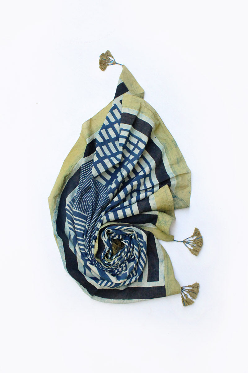 Cotton Scarf - Indigo Pattern Play