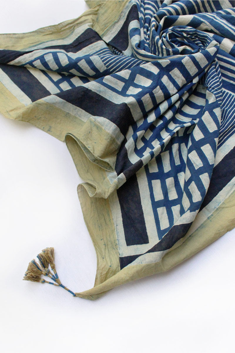 Cotton Scarf - Indigo Pattern Play