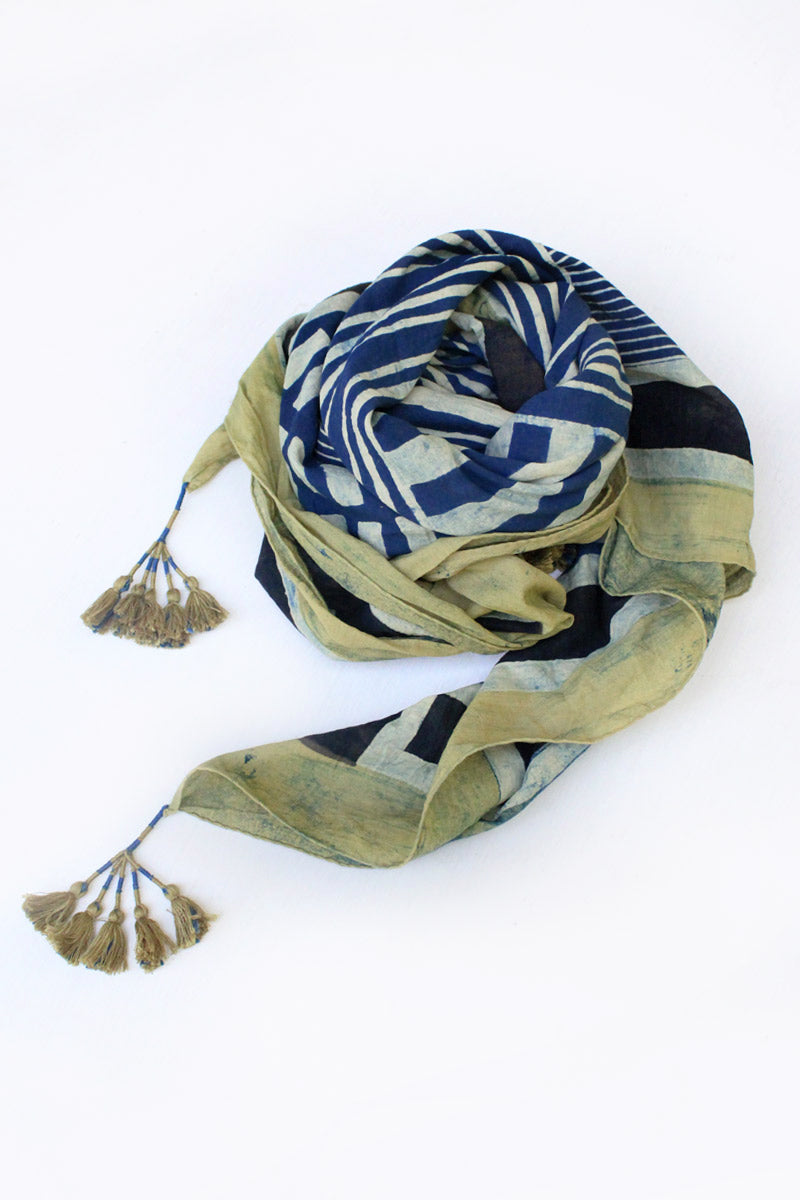 Cotton Scarf - Indigo Pattern Play