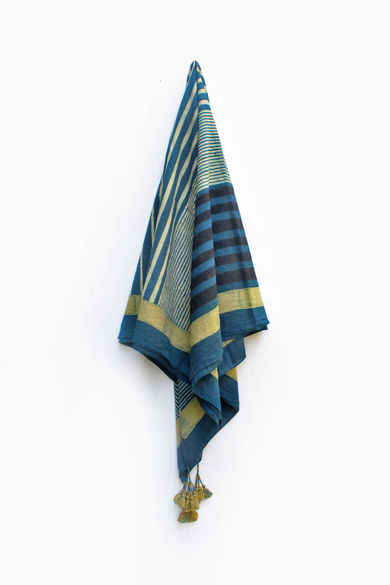 Cotton Scarf - Indigo Play of Stripes