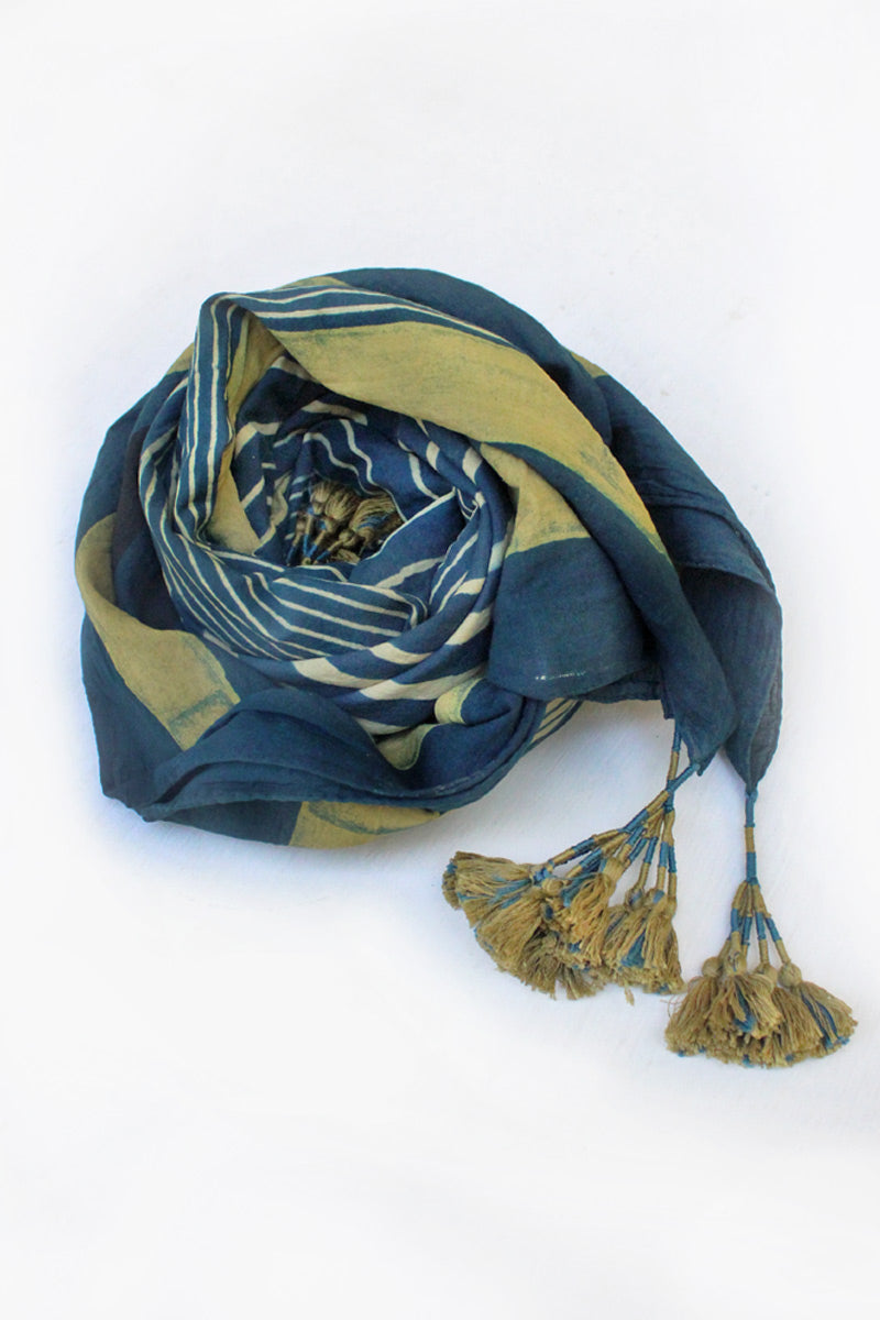 Cotton Scarf - Indigo Play of Stripes