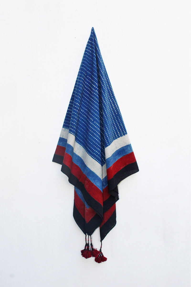 Cotton Scarf - Indigo broken line