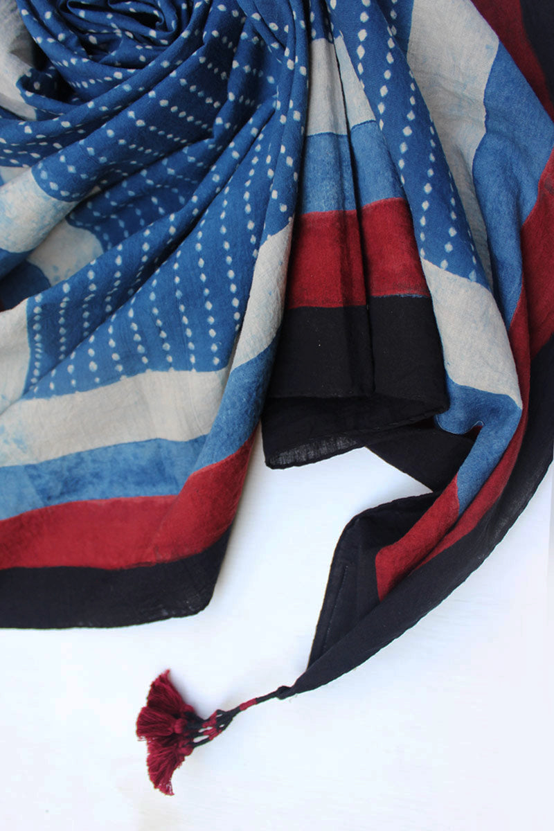 Cotton Scarf - Indigo broken line