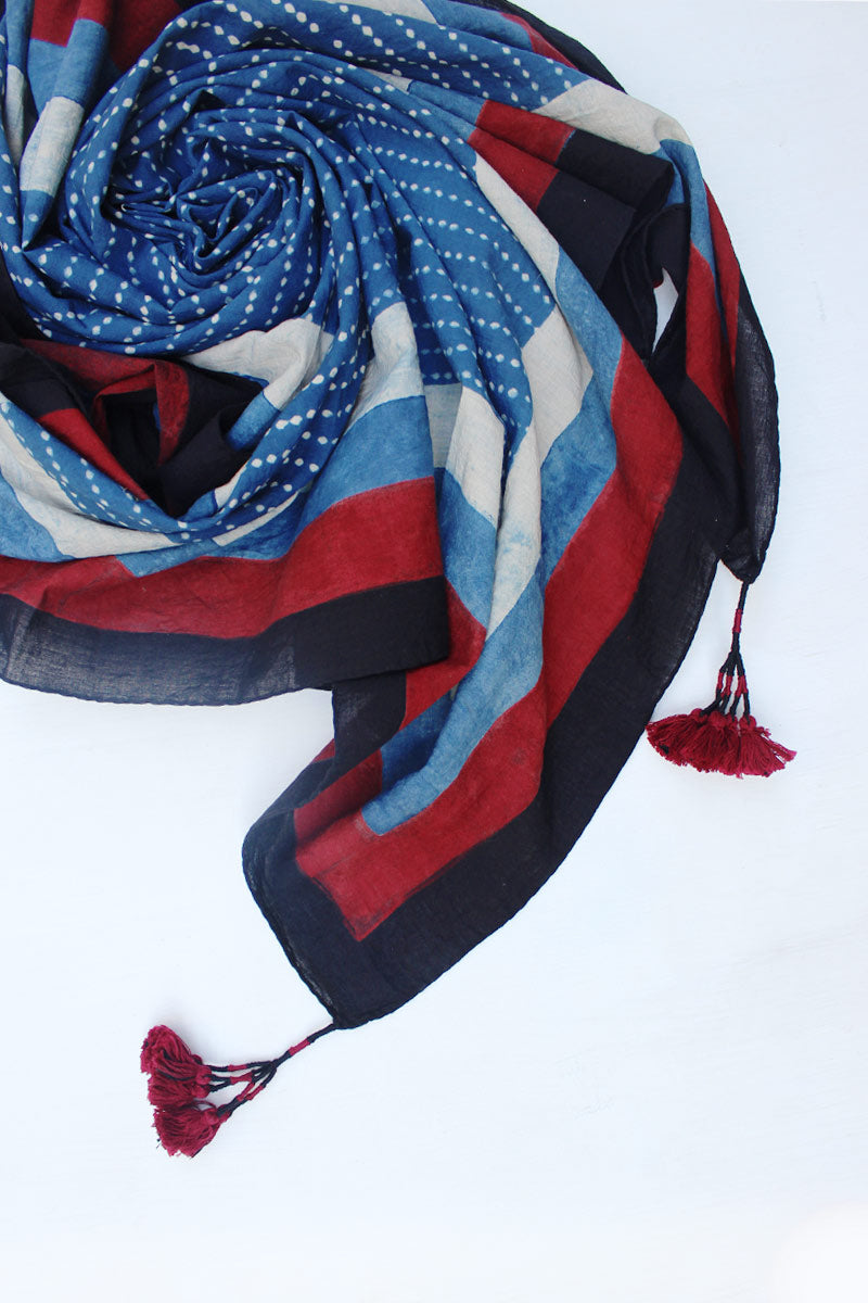 Cotton Scarf - Indigo broken line