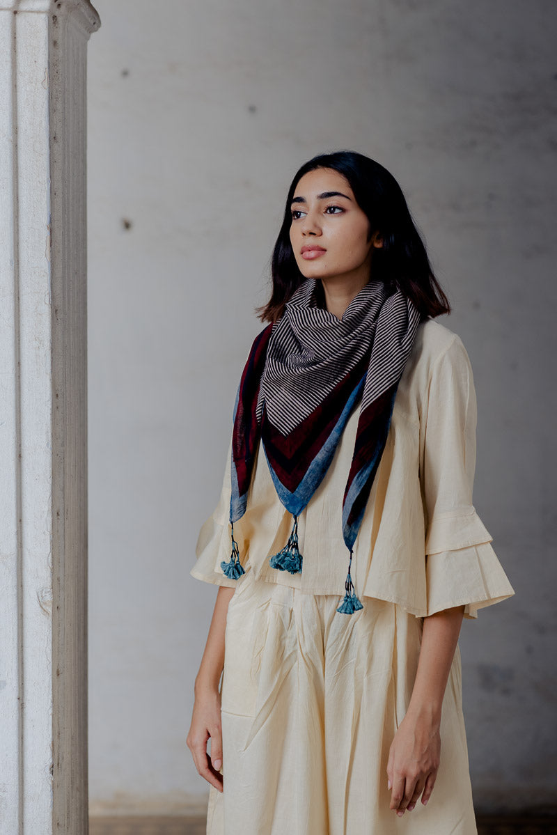 Cotton Scarf - Black Pin Stripes