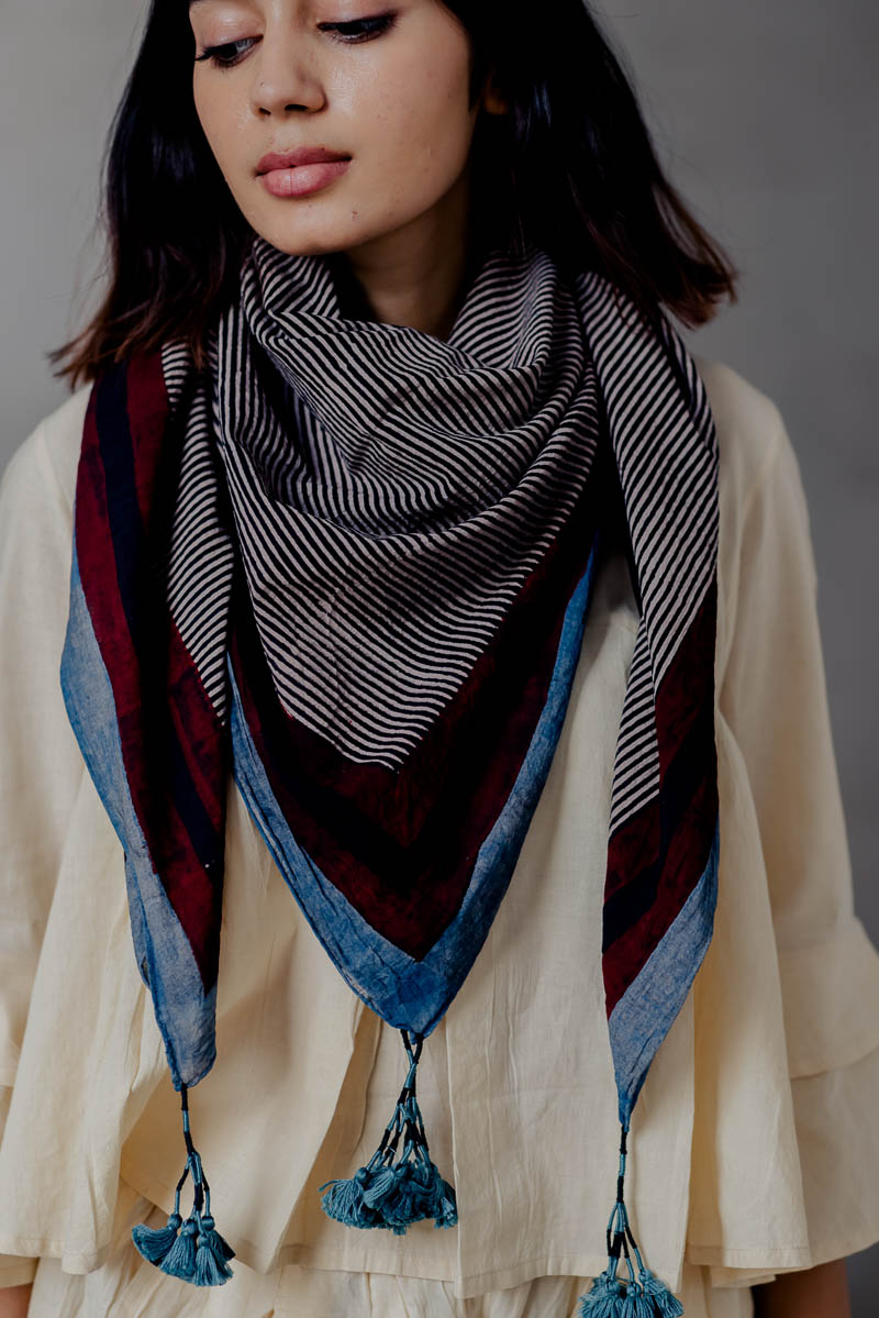 Cotton Scarf - Black Pin Stripes