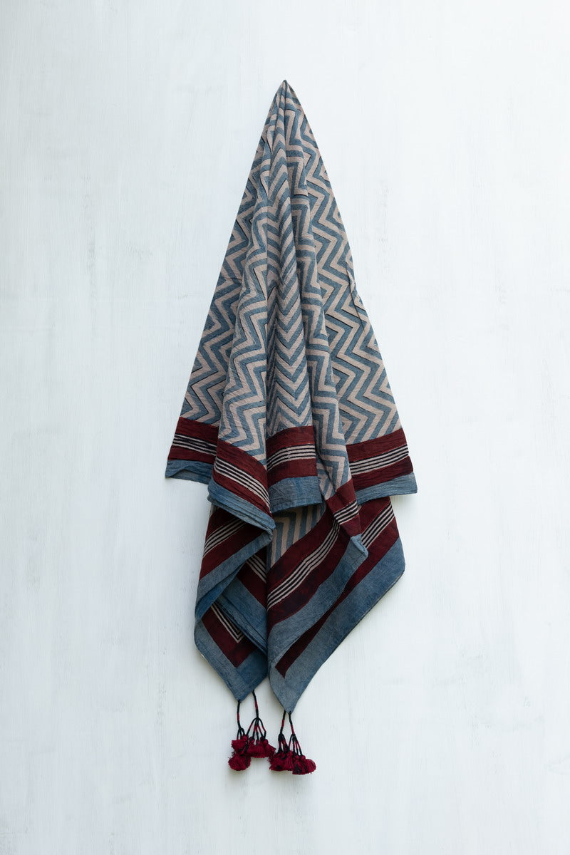 Cotton Scarf - Indigo Chevron