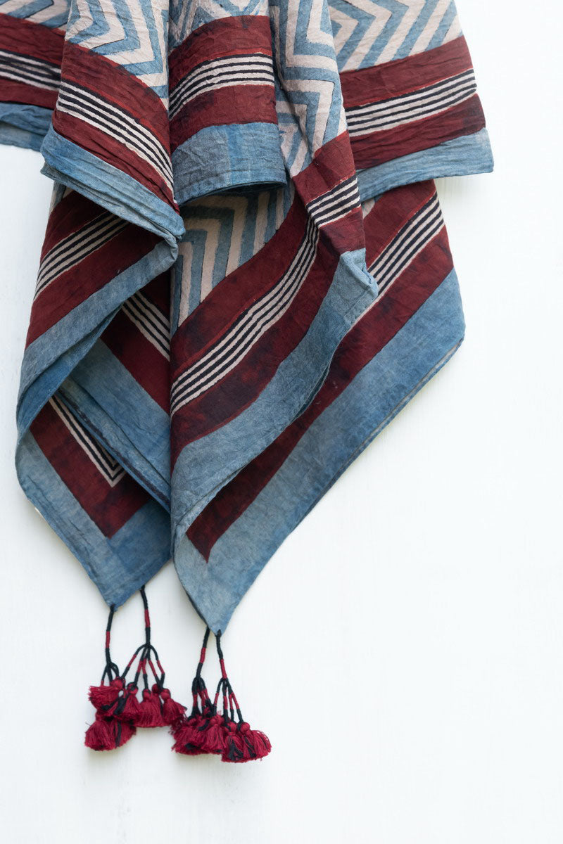 Cotton Scarf - Indigo Chevron