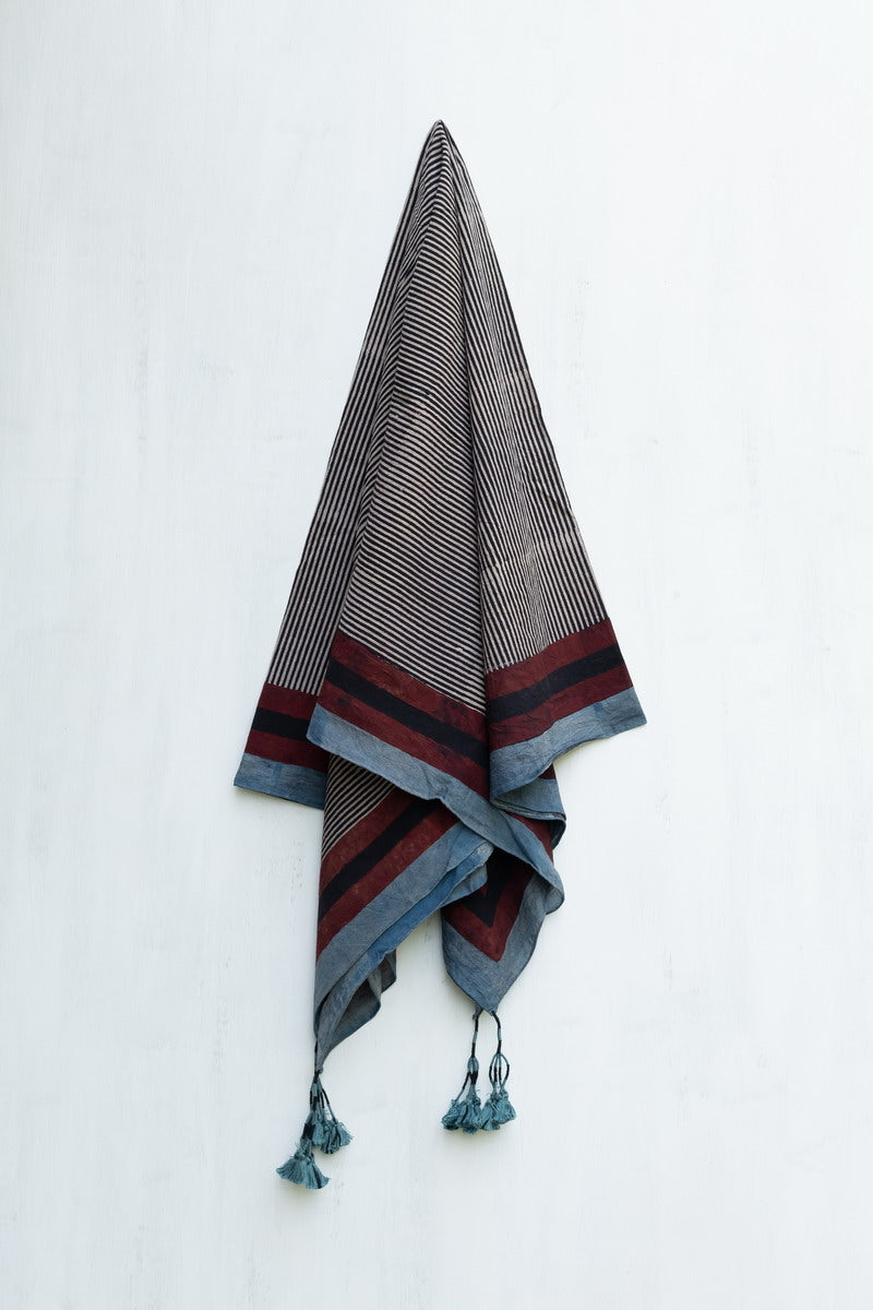 Cotton Scarf - Black Pin Stripes