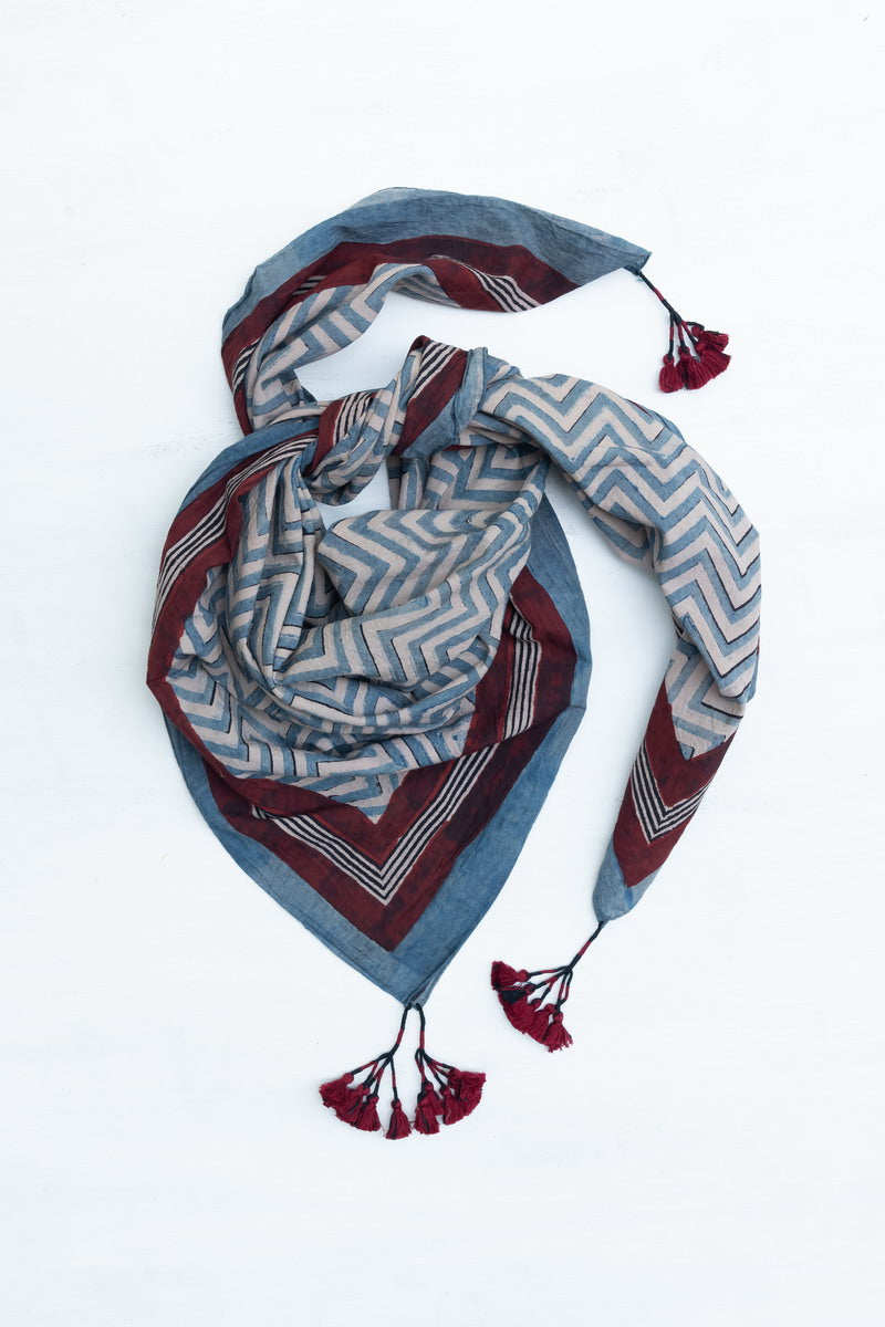 Cotton Scarf - Indigo Chevron
