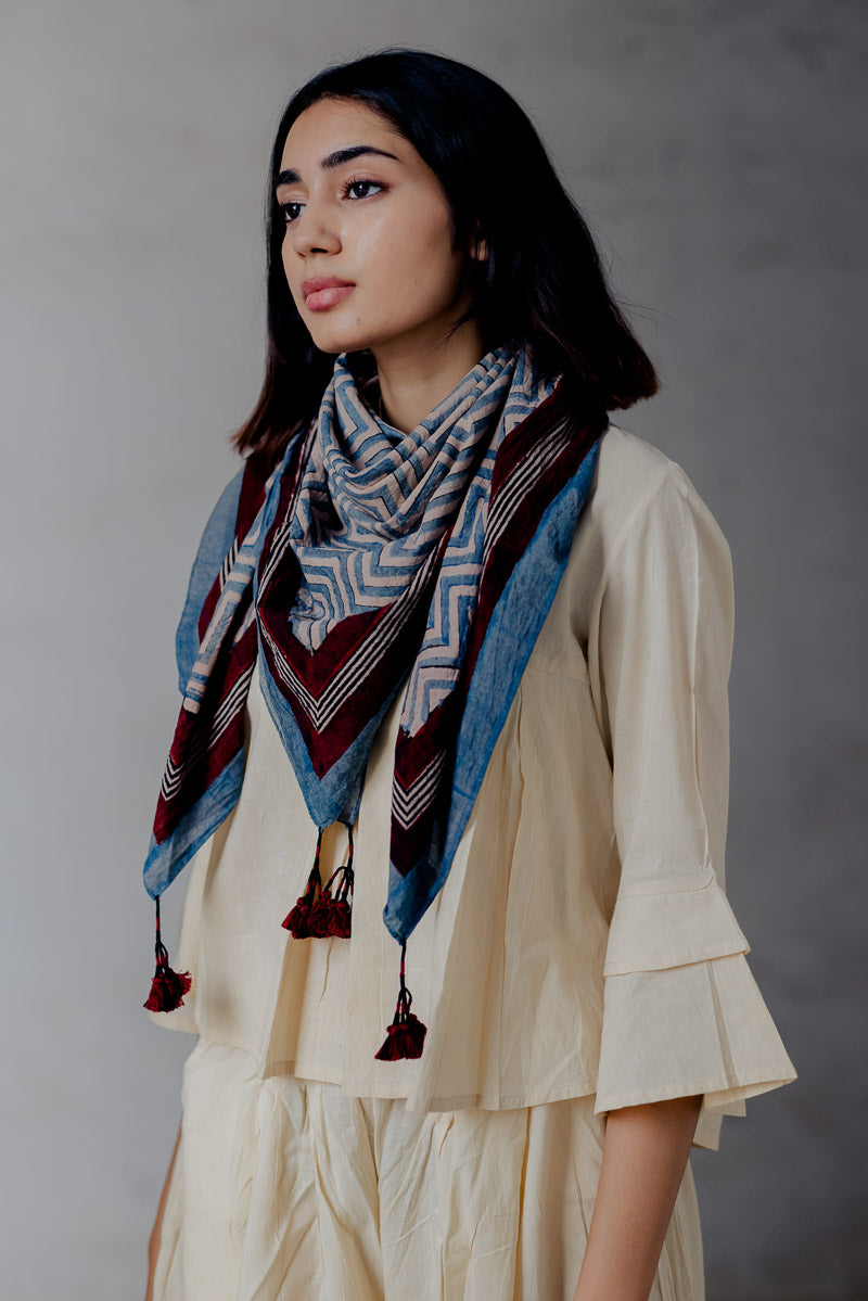 Cotton Scarf - Indigo Chevron