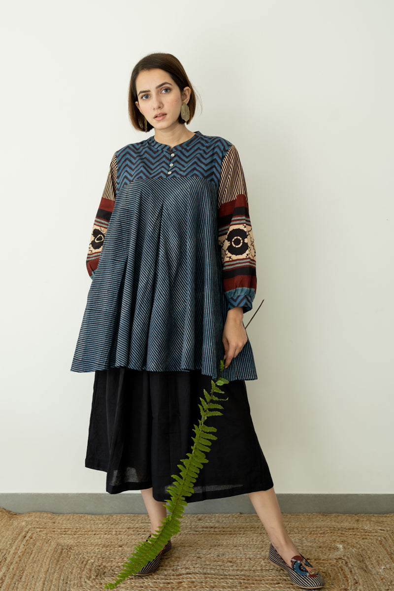 Bias Tunic - Indigo & Black