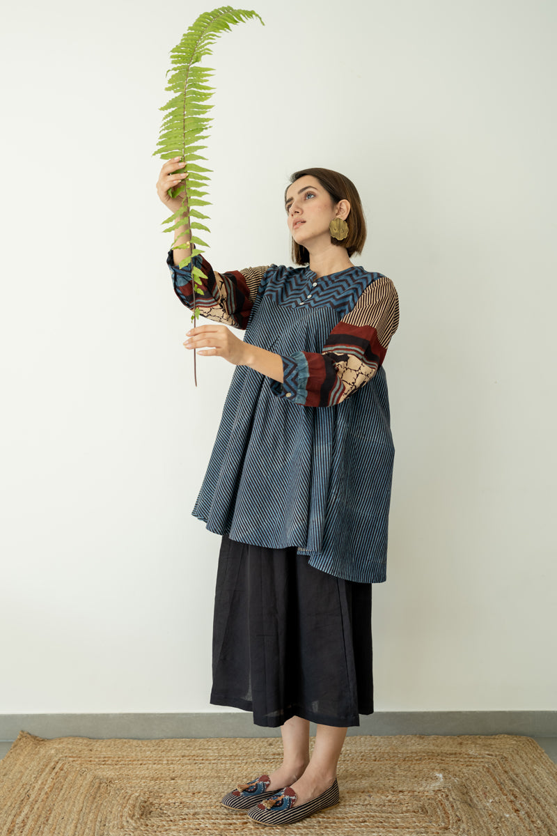 Bias Tunic - Indigo & Black