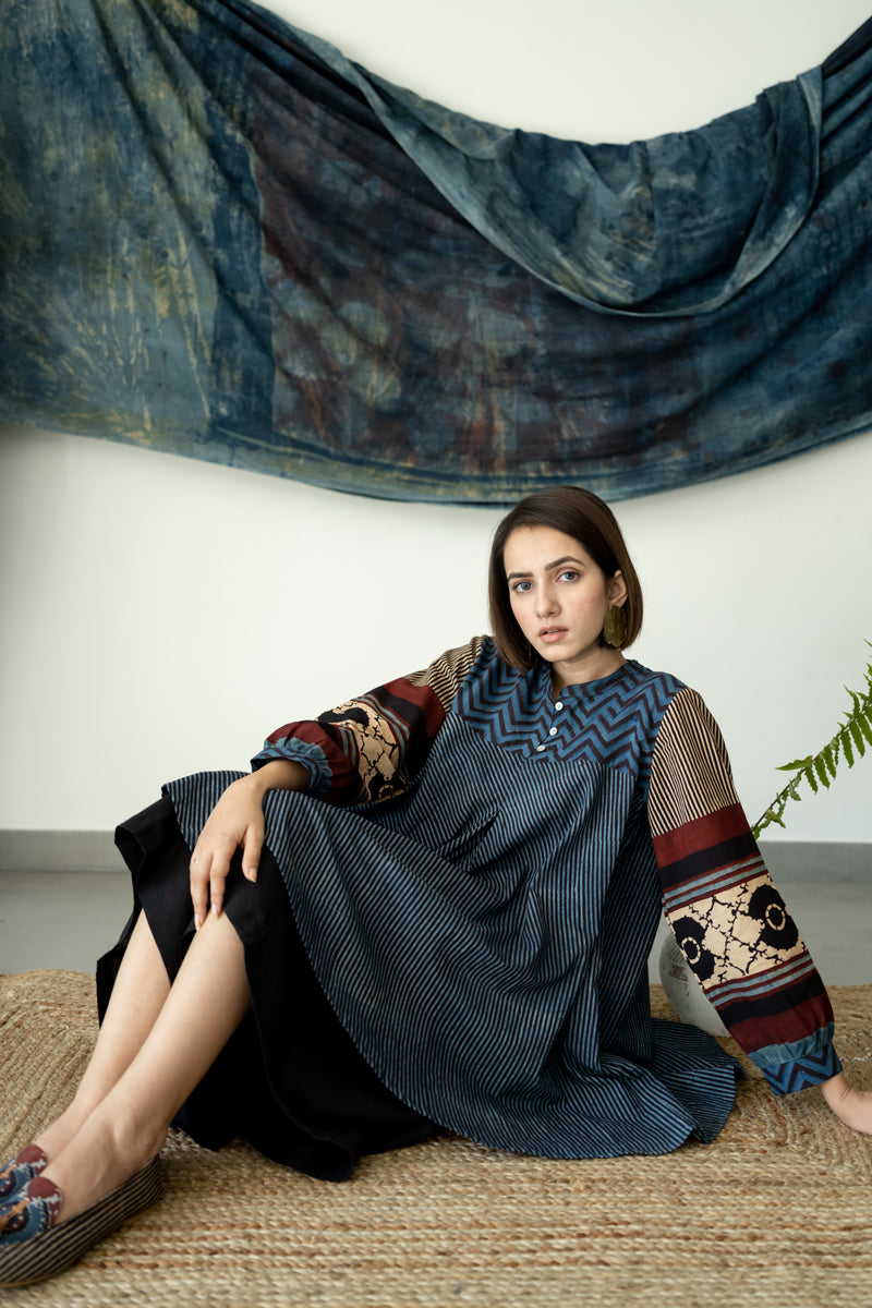 Bias Tunic - Indigo & Black