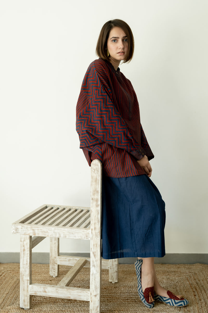 Freesize Anti-fit Shirt - Indigo & Burgundy