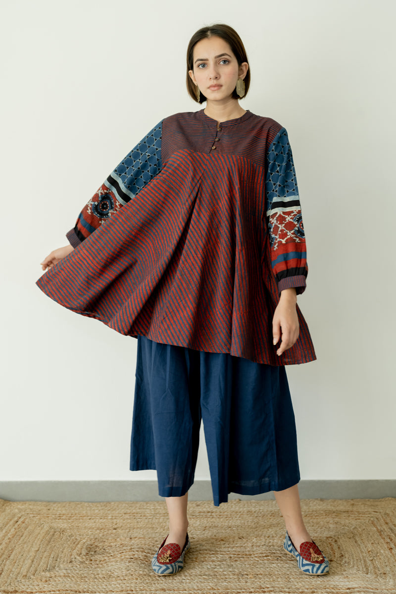 Bias Tunic - Indigo & Burgundy