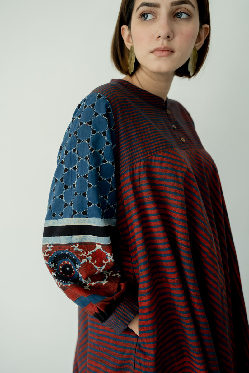 Bias Tunic - Indigo & Burgundy