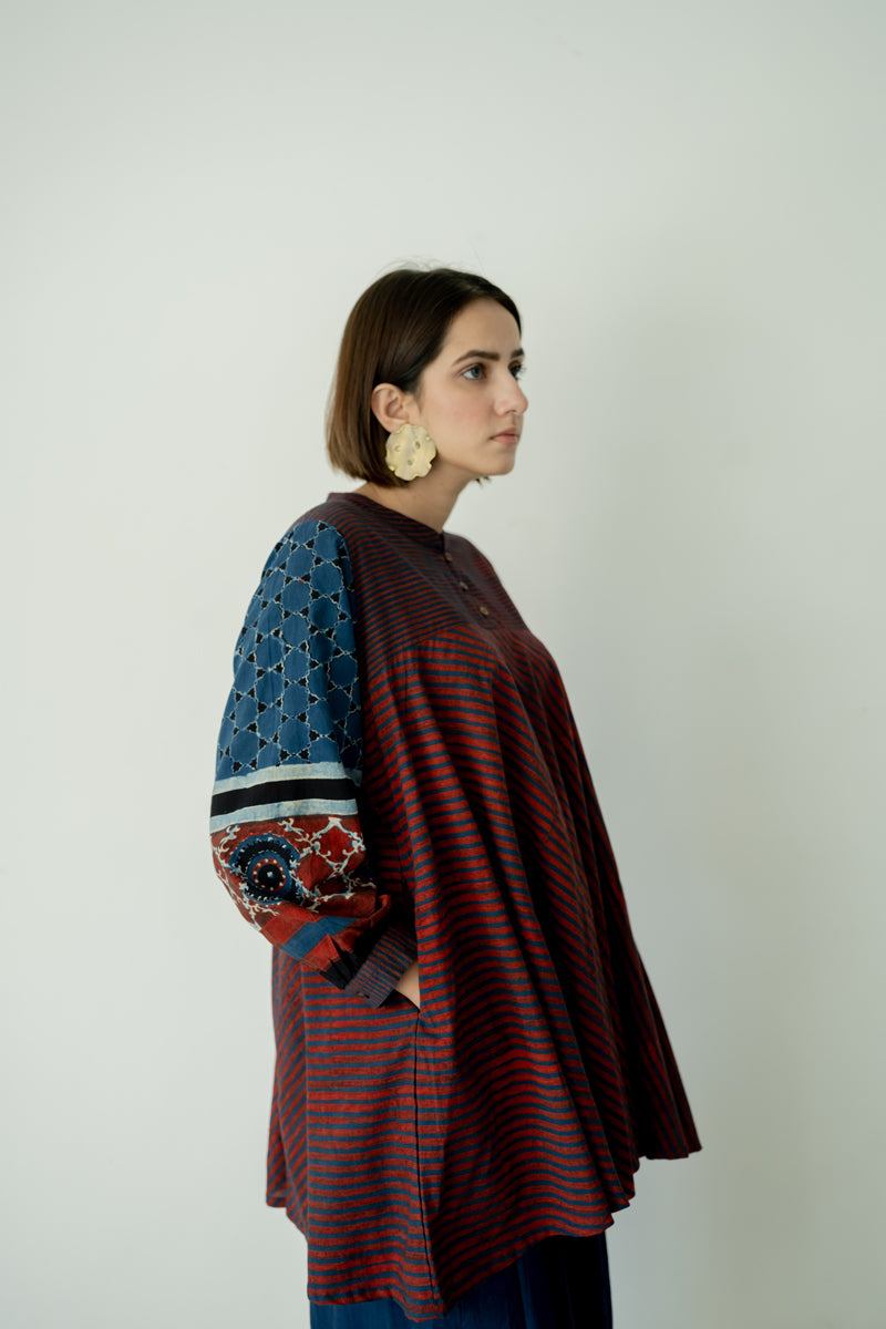 Bias Tunic - Indigo & Burgundy
