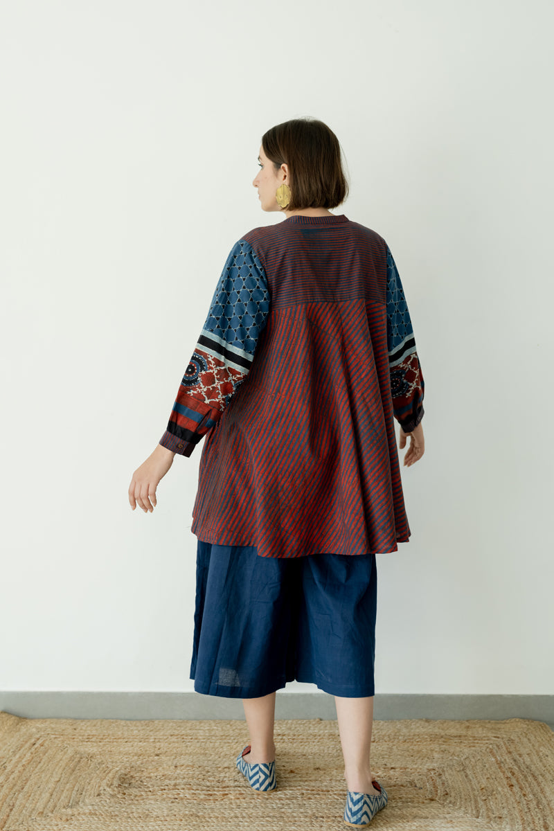 Bias Tunic - Indigo & Burgundy