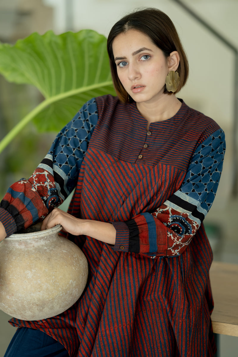 Bias Tunic - Indigo & Burgundy