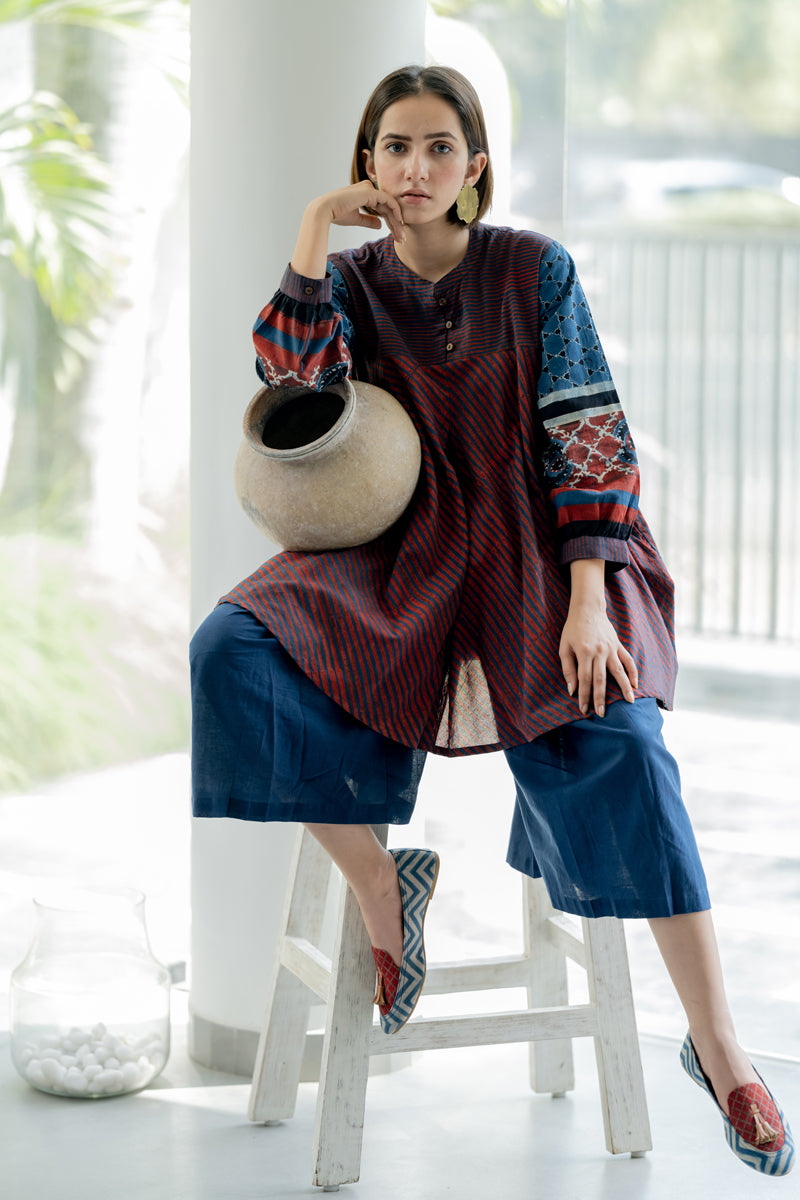 Bias Tunic - Indigo & Burgundy