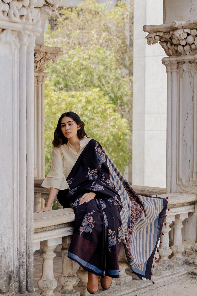 Cotton Saree - Black Zahra
