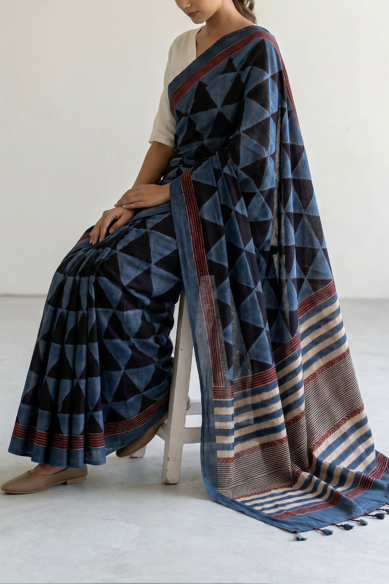 Cotton Saree - Black Pyramid