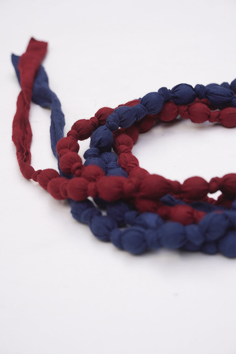 Textile & Bead Wrap Necklace - Indigo & Maroon