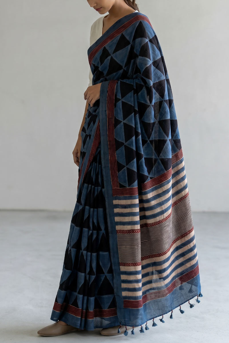 Cotton Saree - Black Pyramid