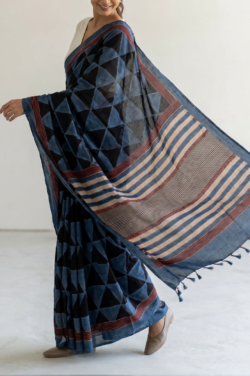 Cotton Saree - Black Pyramid