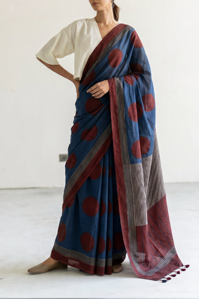 Cotton Saree - Red Polka