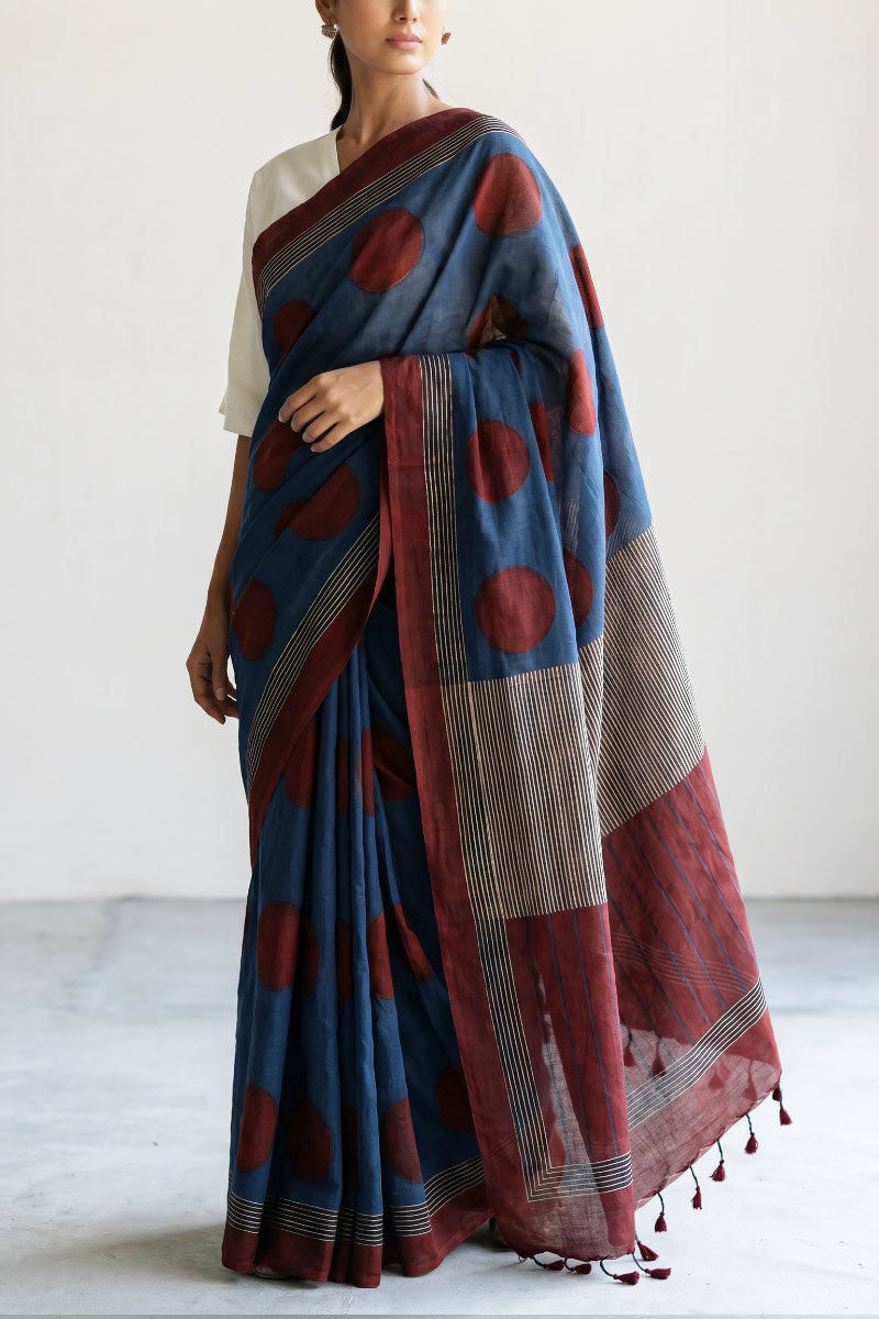 Cotton Saree - Red Polka