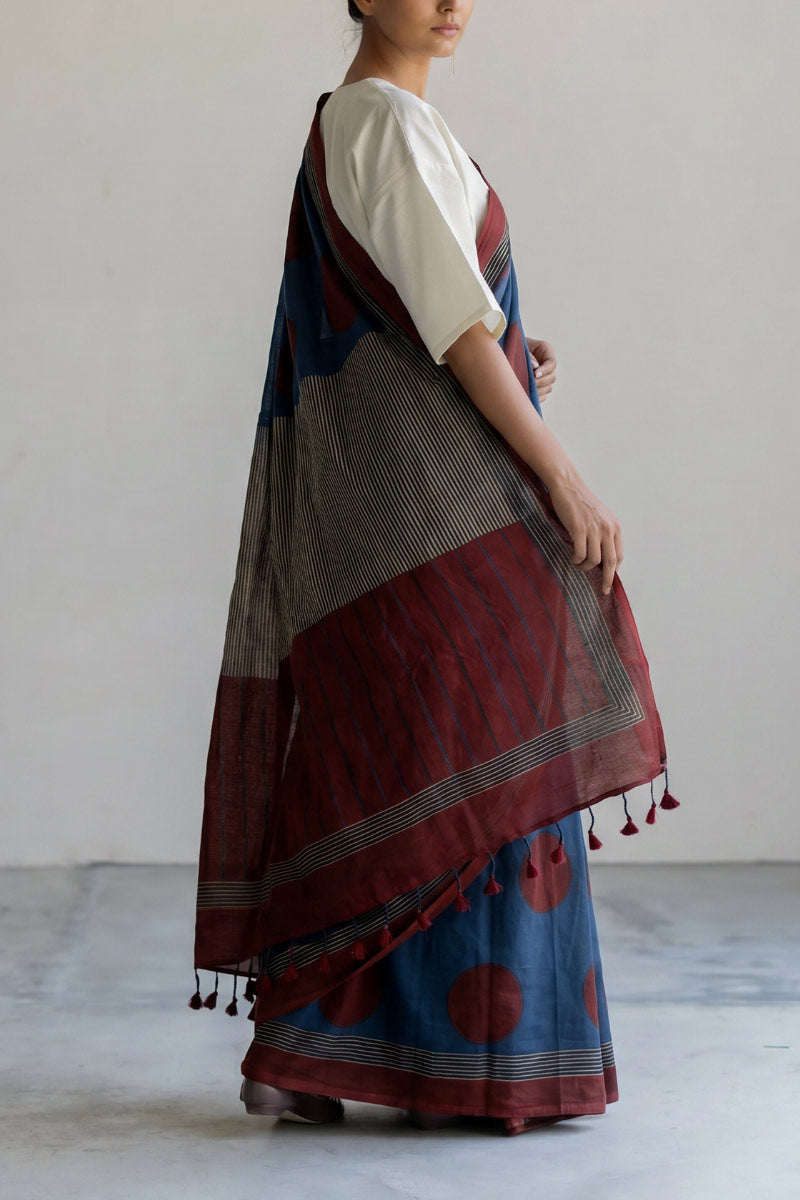 Cotton Saree - Red Polka