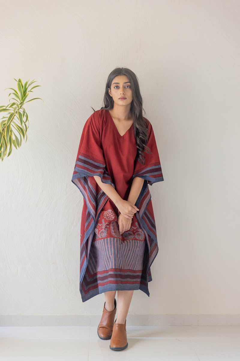 Freesize Kaftan Dress - Burgundy Stripes