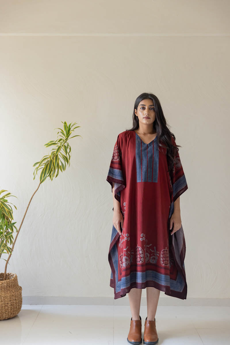 Freesize Kaftan Dress - Burgundy Yoke