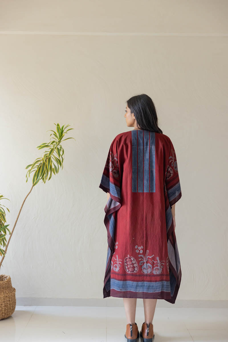 Freesize Kaftan Dress - Burgundy Yoke