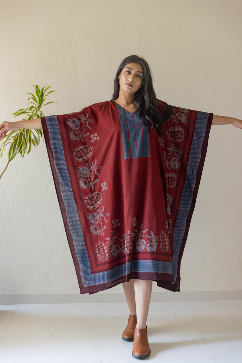 Freesize Kaftan Dress - Burgundy Yoke